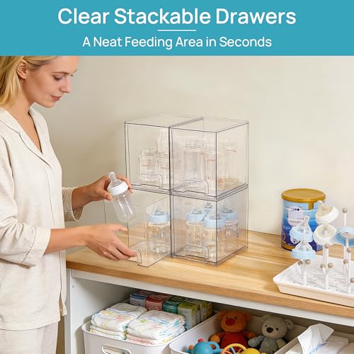 Vtopmart High-4Pack Clear Stackable Storage Drawers - Tall Plastic Organizers