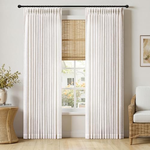 Natural Linen Curtain Panels 2 Pack 60x90 Inches - Pinch Pleat Semi Sheer