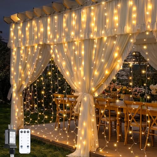 Warm White 600 LED Curtain String Lights 9.5ft x 19.6ft for Bedroom & Events
