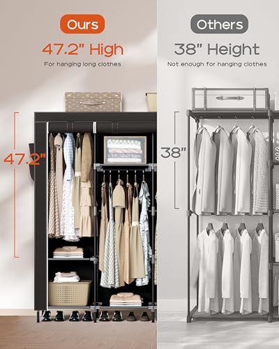 Portable Closet Wardrobe with Cover - 66.9 Inch Large Capacity Clothes Organizer with Shelves & 4 Hanging Rods - Black, Variation of THIS listing