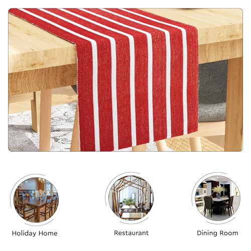 Encasa XO 13x98 Red Striped Yarn Dyed Ribbed Cotton Table Runner