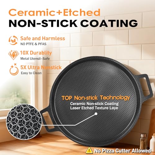 16-Inch Hybrid Steel Pizza Pan Laser-Etched Nonstick 3-Ply Oven & Stove