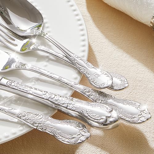 KINGSTONE 20-Piece Vintage Flatware Set for 4 - Silver 18/10 Stainless Steel