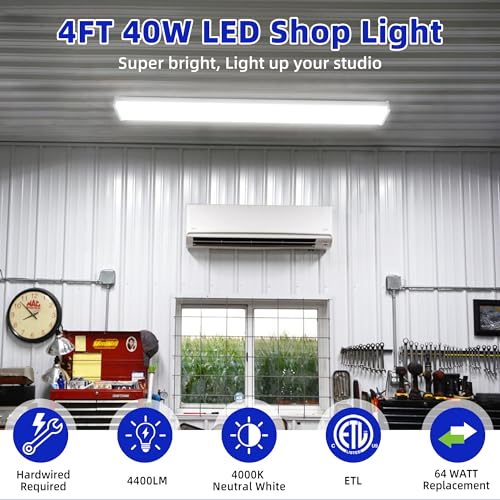 4FT LED Wraparound Light - 40W 4400 Lumens, 4000K Neutral White, Hardwired, 5.7 Inch Width