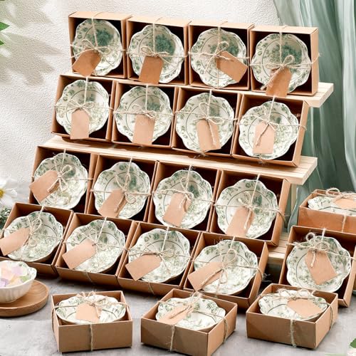 Sage Green Ceramic Wedding Favors - 24 Mini Flower Bowls for Guests