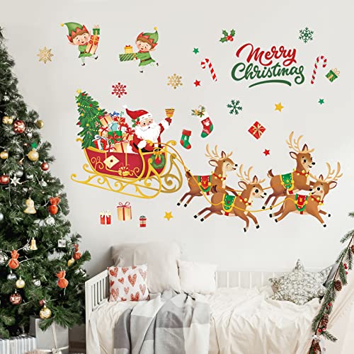 Decalmile Christmas Wall Decals Set B Santa Reindeer Elf Holiday Decor