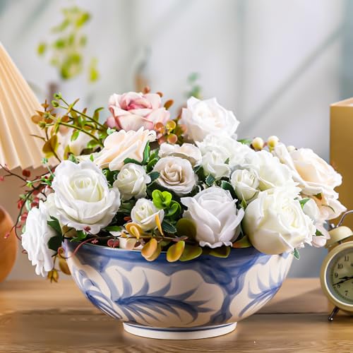 Maxdot Blue and White Chinoiserie Pasta Bowl 10 x 10 x 5 Inches - Hand-Painted Ceramic Serving Bowl