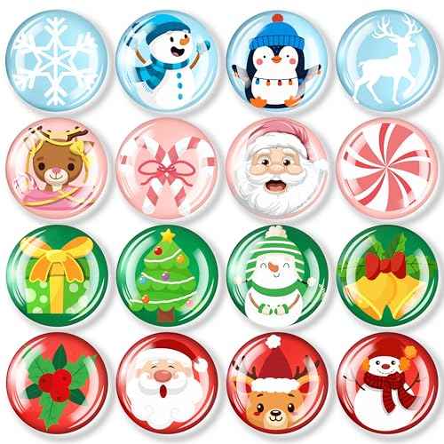 16Pcs Christmas Glass Refrigerator Magnets Colorful Santa Claus Snowman Xmas Tree Crystal Fridge Magnets Decoration Winter Holiday Decorative Gift for Kitchen Office Whiteboard Home Cabinet Dishwasher