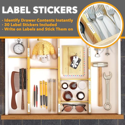 SpaceAid Bamboo Drawer Dividers 17-22 Inch Expandable Kitchen Organizer with Labels