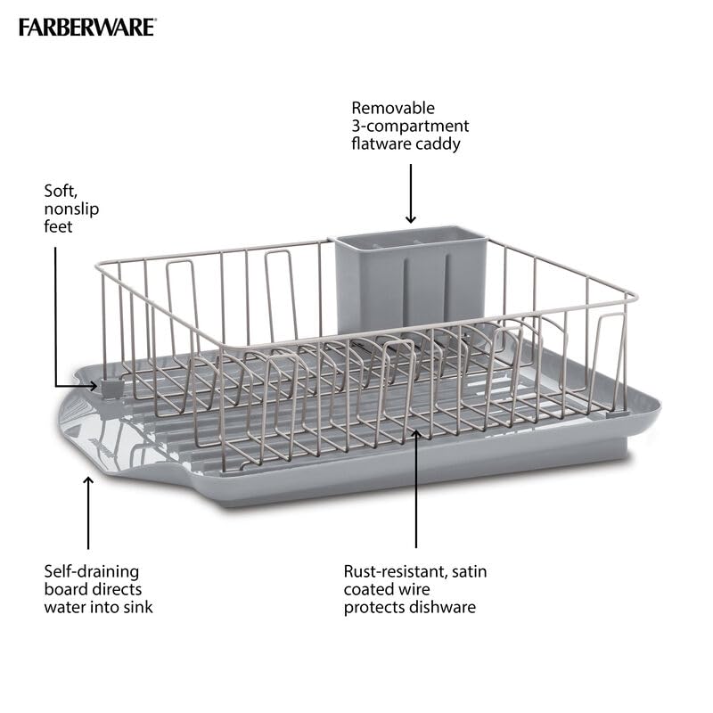 3-Piece Dish Drying Rack Set with Rust-Resistant Wire Basket and Removable Draining Board