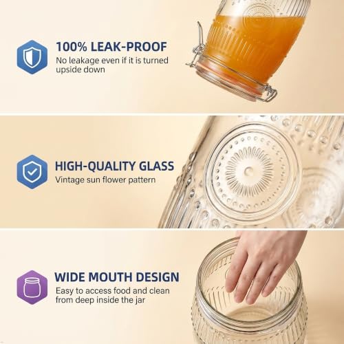Amzcku 32oz Wide Mouth Vintage Mason Jars with Airtight Lid - 6 Pack