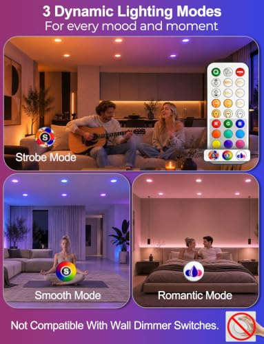 RGB Color Changing 6 Inch Recessed Ceiling Lights - 6 Pack with Remote