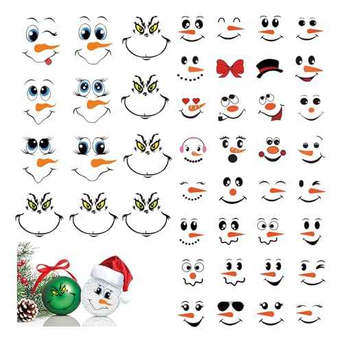 66 Pcs Christmas Face Eyes Stickers for Crafts Small Vinyl Snowman Faces Pitcher Rub on Transfers Decals for Ornaments Glass Drinking Cups Wood Decorations Balls Party Supplies (face66)