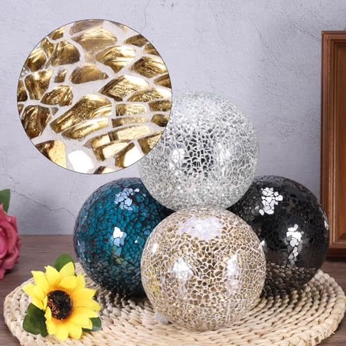 uxcell 3Pcs 4in Mosaic Glass Decorative Balls Silver Centerpiece Orbs
