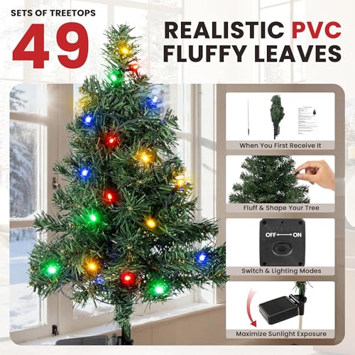 TISEJOY 4-Pack Christmas Tree Solar Lights Outdoor, Waterproof Navidad Decorations with Multi-Mode