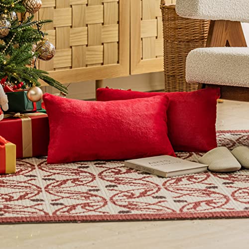 Home Brilliant Pillow Covers 12x20 Decorative Fluffy Faux Fur Super Soft Lumbar Throw Pillow Cases for Bed Couch Holiday Christmas, 12 x 20 inches, 30x50cm, Red