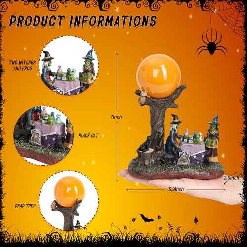 Halloween Village Accessories Decor Halloween Witch Statue for Holiday Decorations Witch and Black Cat Dead Tree Figurine for Shelf Bookshelf Table Home Party