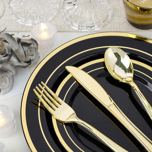 Realluck Black Disposable Dinnerware Set for 100 Guests – Plates, Cups, Napkins & Silverware