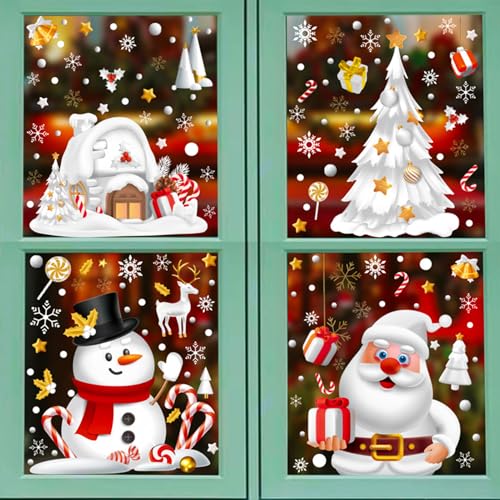 RUPOFUZA 274Pcs Reusable Double Sided Static Christmas Window Stickers Snowman Santa Snowflake Holiday Decals