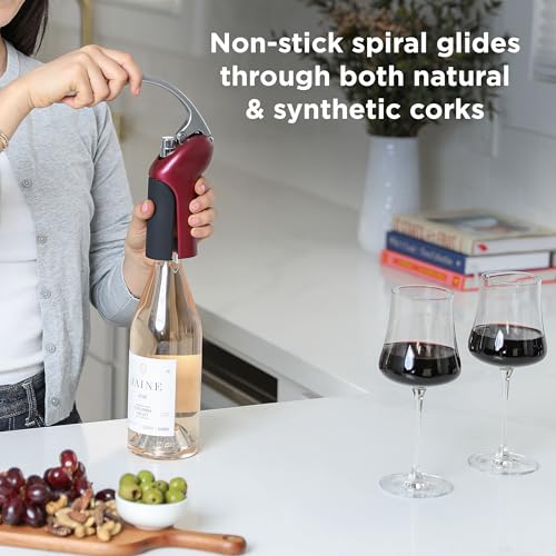 Rabbit Merlot Vertical Corkscrew Wine Opener with One-Pull Lever, Foil Cutter, 7.7 x 8.8 in