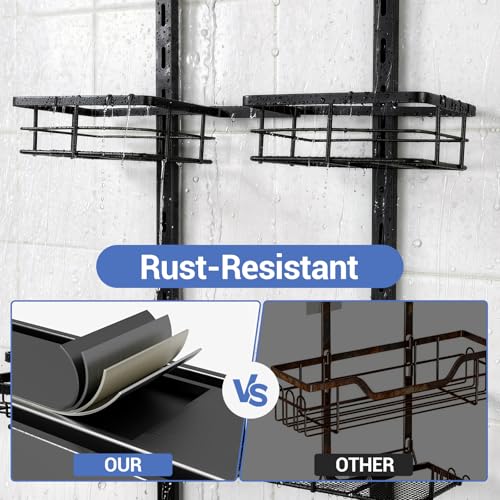 Black Extra Large Hanging Shower Caddy - Rust-Resistant 3-Tier Organizer with Soap Basket