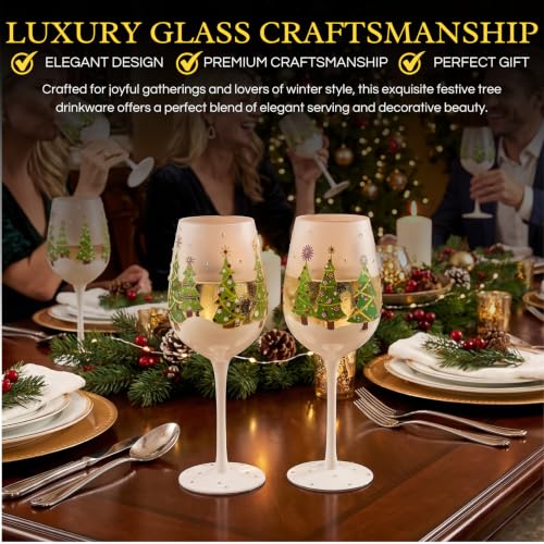 Stemmed Christmas Tree Wine Glasses Set of 2 - 17.5oz Holiday Gift