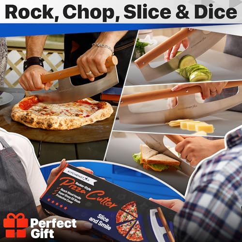 KitchenStar 16-Inch Silver Rocker Pizza Cutter with Beech Wood Handle & Protective Cover