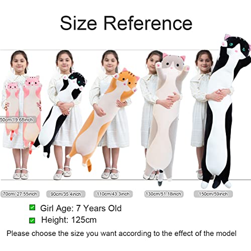 Giant Cat Pillow Plush Cartoon Kitty Sleeping Hugging Pillow, Cuddly Soft Long Kitten Body Pillow Doll Cat Cushion Toy for Kids Girlfriend (Yellow, 70cm/27.55inch)