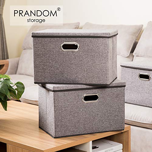 Gray 3-Pack Collapsible Linen Storage Bins with Lids - Large Closet Organizers