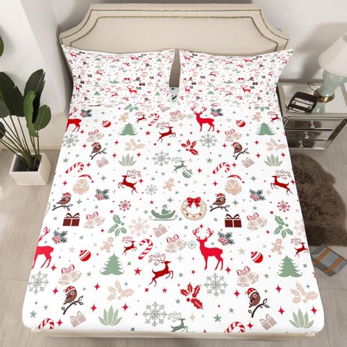 Feelyou Christmas Deer Twin Bed Sheets Set Multicolor Winter Holiday Bedding