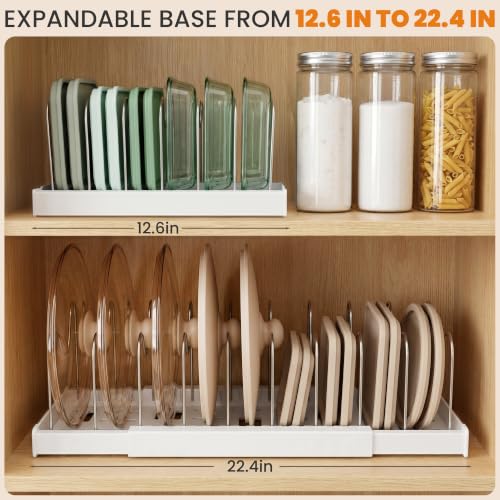 White Expandable Pot Lid Organizer with 10 Adjustable Stainless Steel Dividers - 2 Pack