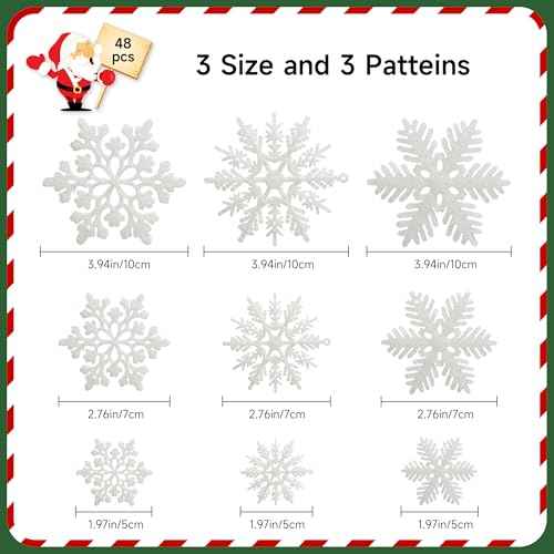 Crafare 48pcs White Plastic Glitter Snowflakes Hanging Ornaments for Christmas Tree Indoor Winter Wonderland Decor