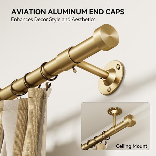 Gold Adjustable Curtain Rods 32-120 Inch Heavy Duty Metal Window Treatment