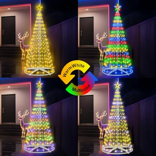 JORETLE 6ft Christmas Cone Tree Lights with 252 LEDs, Warm White & Multicolor, 11 Modes, Timer & Remote, IP65 Indoor/Outdoor