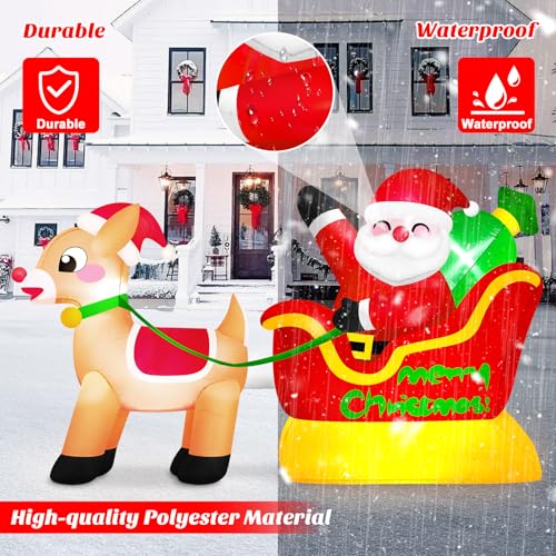 MICOCAH 6FT Santa and Reindeer Inflatable Christmas Yard Decoration with LED Lights