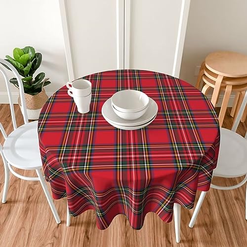 BETGINY Christmas Checkered Round Tablecloth 70x70 Inch Red Green Buffalo Plaid Holiday Decor