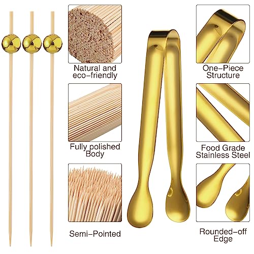 Therwen 462 Pcs Gold Serving Utensil Set – Gold Buffet Tongs, Toothpicks & Appetizer Forks