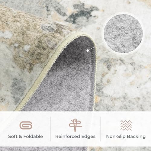 Brown/Grey 8x10 Area Rug for Living Room - Washable Abstract Non-Slip Carpet