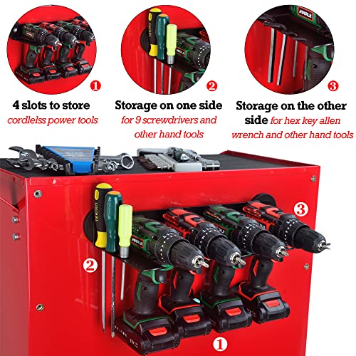 4-Slot Magnetic Power Tool Organizer Wall Mount Storage Rack with Screwdriver Holder