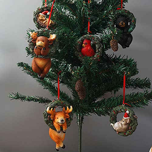 HYFAN Pack of 6 Christmas Small Animal Wreath Ornaments for Tree & Home Decor