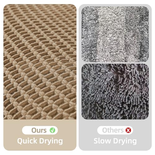 TYUU Waffle Bath Mat - Non Slip 48x24 Khaki Bathroom Rug, Quick Dry