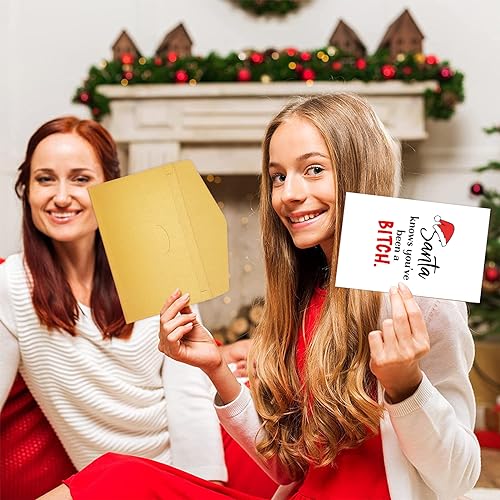 Bitch Christmas Card for Her - Funny Snarky Card for Bestie Sister, Santa Knows You've Been A Bitch