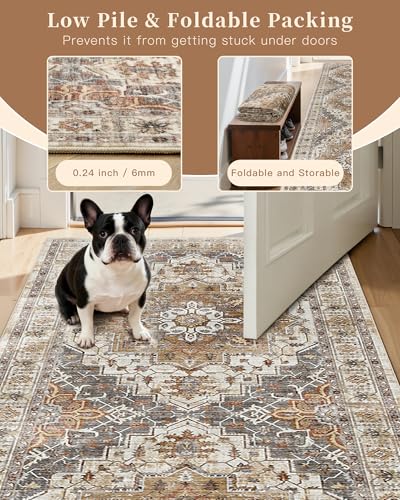 Madane 3x10 Washable Hallway Runner Rug - Turmeric & Grey Non-Slip Low-Pile