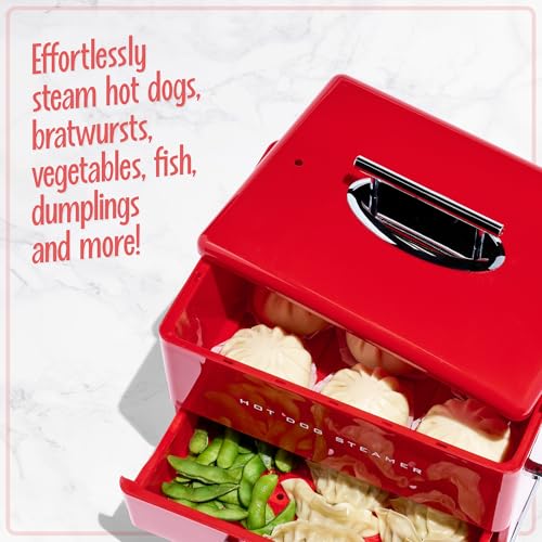 Large Hot Dog Steamer and Bun Warmer - 20 Hot Dogs & 6 Buns, Red