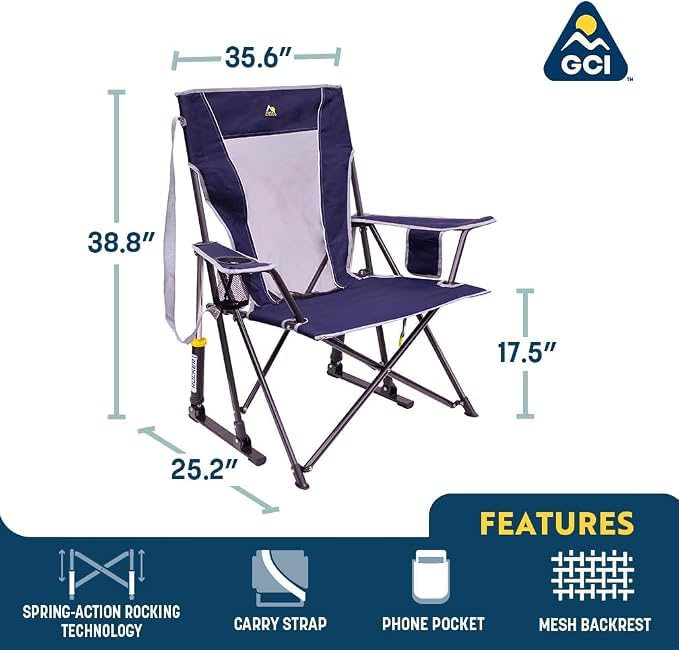 GCI Outdoor Comfort Pro Rocker Grey - Portable Outdoor Rocking Chair with Beverage Holder