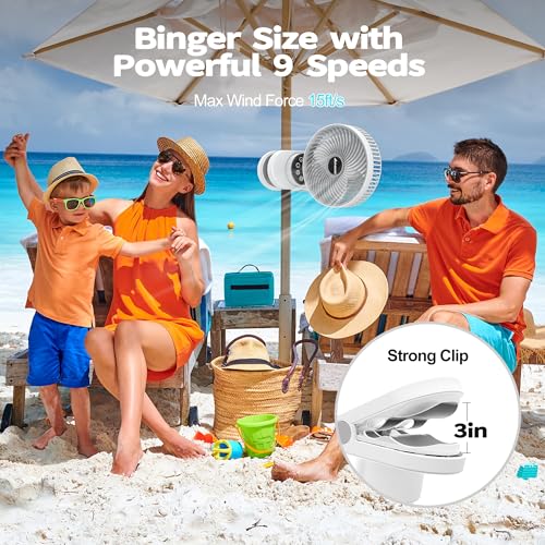 Camping Fan with Light and 20000mAh Battery - White, 112Hrs Run Time