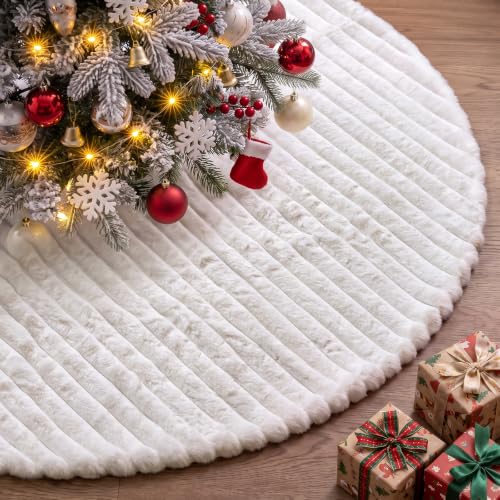 Lanpn 16 Inch White Faux Fur Christmas Tree Skirt - Round Plush Xmas Mat
