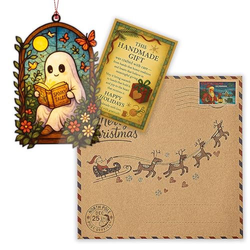 RUSATEN Gothic Bat Suncatcher Halloween Window Decor with Crescent Moon - Ghost Book Variation