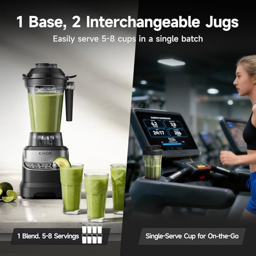 Kavor 2400W Peak Countertop Blender with 64oz Pitcher & Travel Cup, Smart AI Presets