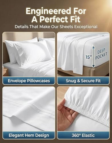Queen Bed Sheets 600TC Long-Staple Cotton Silky Sateen White - Variation of THIS listing